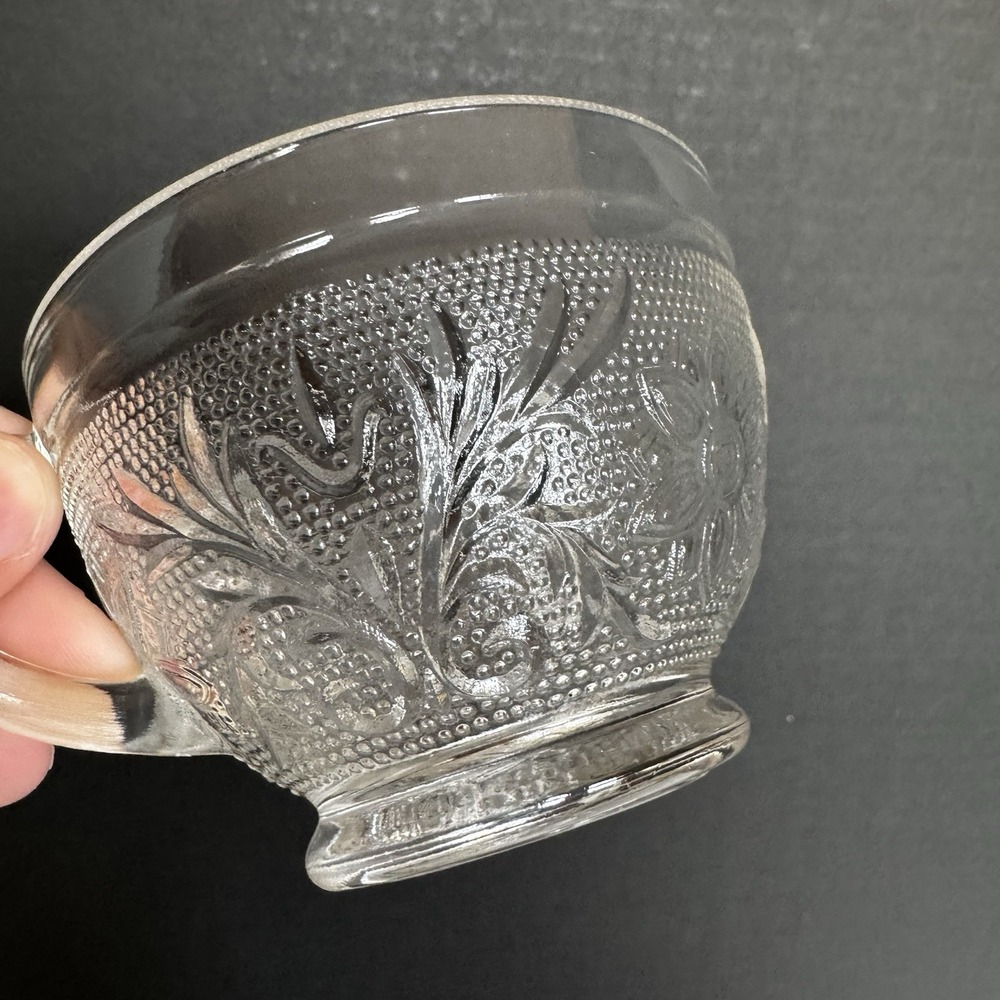 Set of 6 Vintage Anchor Hocking Sandwich Clear Depression Glass Floral Cups - Picture 4 of 7